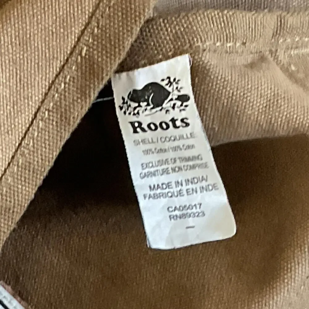Roots Canada Brown Canvas Crossbody Shoulder Bag Maple Leaf Logo Flap Casual